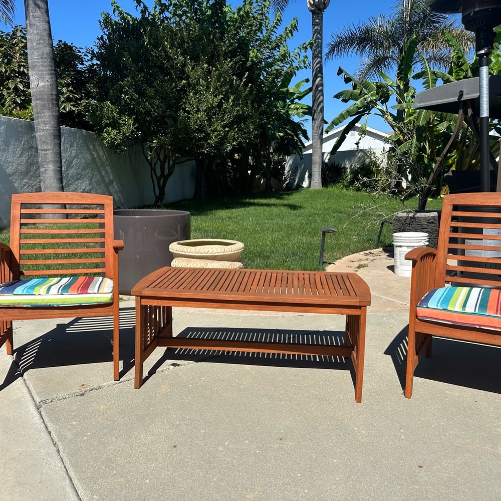 Wooden Patio Furniture Set with Striped Cushions